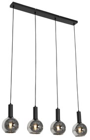 Candeeiro de suspensão Art Deco preto com vidro fumê 4 luzes - Josje