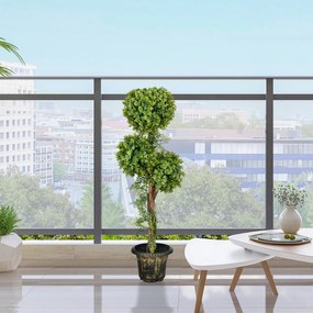 Planta artificial, árvore artificial altura 115 cm com 3 bolas de buxo e vaso de cimento, para interior e exterior Verde