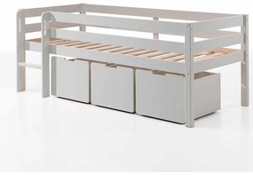 Conjunto Cama alta de Criança PINO 90 x 200 cm + estrado + escada + 3 gavetas Branca