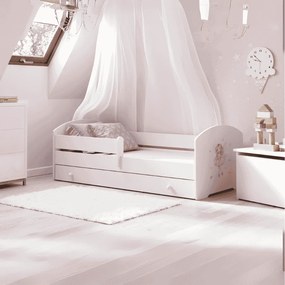 Cama infantil branca Luk fada 140x70 com gaveta - colchão e estrado incluído