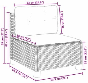 6 pcs conjunto de sofás p/ jardim com almofadões vime PE bege