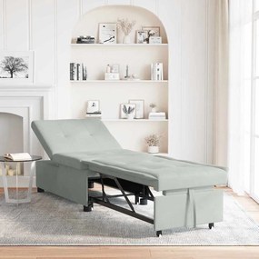 Sofá Cama Design Retrátil 3 em 1 Cinza Claro Veludo