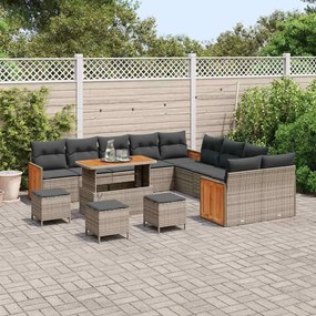 Conjunto de Sofás de Jardim vidaXL de 14 Peças com Almofadas Cinza Rat
