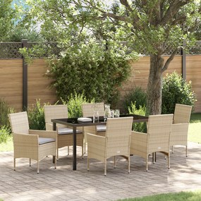 vidaXL Conjunto de Jantar para Jardim com Almofadas Bege Rattan Poliéster