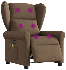 vidaXL Poltrona de massagens reclinável elétrica tecido castanho