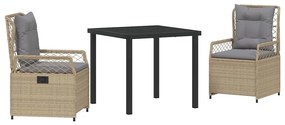 Conjunto de jantar de jardim 3 peças em poli rattan bege.