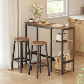 Conjunto de mesa de bar com bancos de bar e prateleira de arrumação prática em castanho vintage e preto