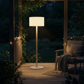 Candeeiro de Chão Exterior Escandinavo Bege com Abajur Branco IP44 - Mississippi