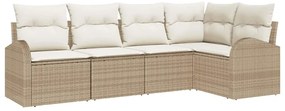Conjunto de sofá de jardim 5 peças com almofadas - Rattan sintético be