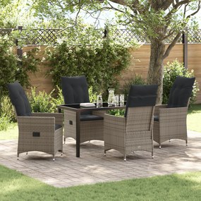 Conjunto de Jantar de Jardim de 5 Peças com Almofadas Cinza Rattan Pol
