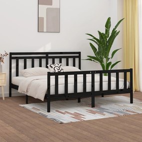 vidaXL Estrutura de cama super king 180x200 cm pinho maciço preto