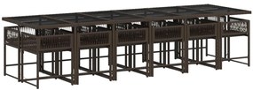 13 pcs conjunto jantar p/ jardim c/ almofadões vime PE castanho