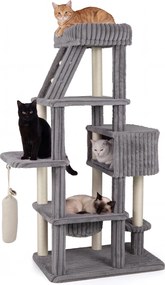 Árvore para Gatos Multinível, 91 x 61 x 180 cm, Base Ampla Antitombamento, Cinzento