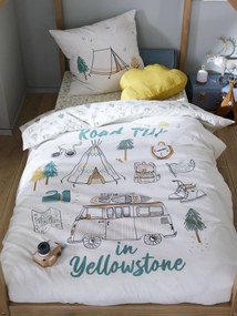 Conjunto capa de edredon + fronha de almofada para criança, tema Yellowstone bege