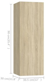 4 pcs conjunto de móveis TV derivados madeira carvalho sonoma