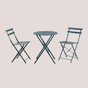 Conjunto De Mesa Redonda De Jardim Sergey, Ø60 Cm, Em Aço E Duas Cadeiras De Jardim Dobráveis Verde Selva - Sklum