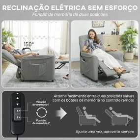 Poltrona Relax Reclinável Elétrica com Calor Lombar, Massagem Vibratória, Motor Silencioso e Função de Memória, Cinzento Escuro