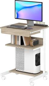 Secretária de computador com rodas, secretária com arrumação de 56 x 51 cm, com gaveta, compartimento e suporte para a unidade central, em carvalho