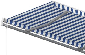 Toldo retrátil manual com postes 3,5x2,5 m azul e branco