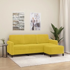 Sofá de 3 lugares com apoio de pés 180 cm veludo amarelo
