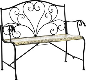 Outsunny Banco de Jardim 2 Lugares Estilo neorretro Ferro forjado Linhas fuseladas Metal Preto Dourado Efeito Envelhecido | Aosom Portugal