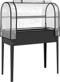 Outsunny Canteiro Elevado com Acessório de Estufa, Caixa de Plantio com Cobertura Articulada, Enrolável, Porta de Zíper, Orifício de Drenagem, Preto | Aosom Portugal