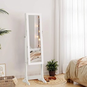 Armário para jóias com espelho com LED 41 x 151 x 36,5 cm branco