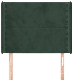 Cabeceira cama c/ abas veludo 83x16x118/128 cm verde-escuro