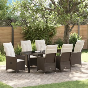 vidaXL Conjunto de Jantar de Jardim 7 Peças com Almofadas Marrom Polirattan