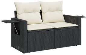 6 pcs conjunto sofás de jardim c/ almofadões vime PE preto