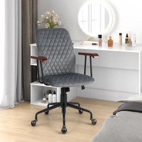 Cadeira giratória escritório de veludo com assento estofado com encosto de altura ajustável Cinzenta