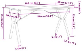 Mesa de jantar estrutura em Y 160x80x75cm pinho e aço