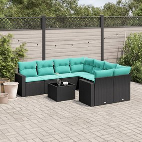 vidaXL 9 pcs conjunto de sofás p/ jardim c/ almofadões vime PE preto