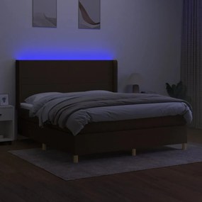 Cama box spring c/ colchão/LED 180x200cm tecido castanho-escuro