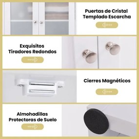 Armário de casa de banho, cozinha 60 x 30 x 164 cm com portas de vidro fosco Estantes de cozinha Sala de estar Branco