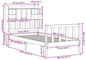 Cama com estante sem colchão 75x190cm pinho maciço castanho-mel