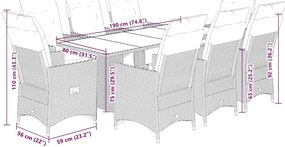 9 pcs conjunto bistrô de jardim c/ almofadões vime PE cinzento
