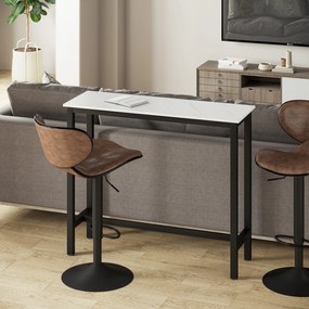 Mesa de bar / Mesa alta de cozinha - dim. 120 (C) x 40 (L) x 100 (A) cm - estrutura e pés em aço, tampo com acabamento em imitação mármore branco