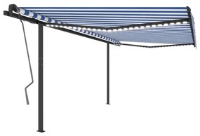 vidaXL Toldo retrátil manual com luzes LED 4x3,5 m azul e branco