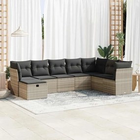 8 pcs conj. sofás jardim c/ almofadões vime PE cinzento-claro