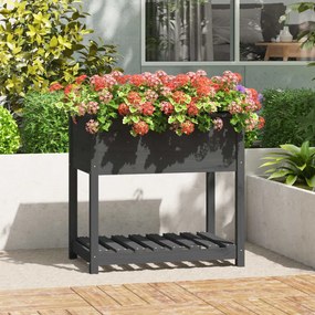 vidaXL Vaso/floreira com prateleira 82,5x54x81 cm pinho maciço cinza