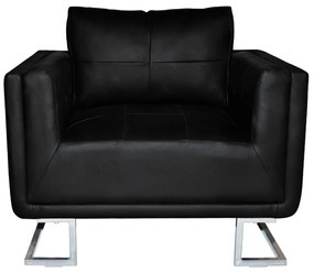 Poltrona cubo com pés cromados couro artificial preto