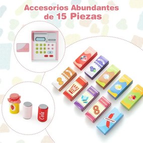 Supermercado infantil de madeira de supermercado com caixa registradora Máquina POS Vending para crianças de 3 a 8 anos Rosa