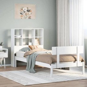 vidaXL Cama com estante sem colchão 90x190 cm pinho maciço branco