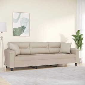 vidaXL Sofá 3 lugares c/ almofadões 210 cm tecido microfibra cor creme
