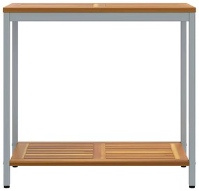 Mesa de Exterior Natural e Cinza 35x80x75 cm em Madeira Sólida e Aço