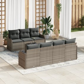 Conjunto de Sofá de Jardim de 8 Peças com Almofadas Cinza Vime Sintéti