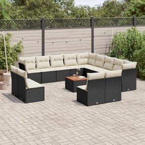 vidaXL 14 pcs conjunto de sofás p/ jardim c/ almofadões vime PE preto