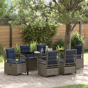 Conjunto de Jantar de Jardim 7 Peças Rattan PE Cinza