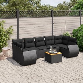 8 pcs conjunto sofás de jardim com almofadões vime PE preto